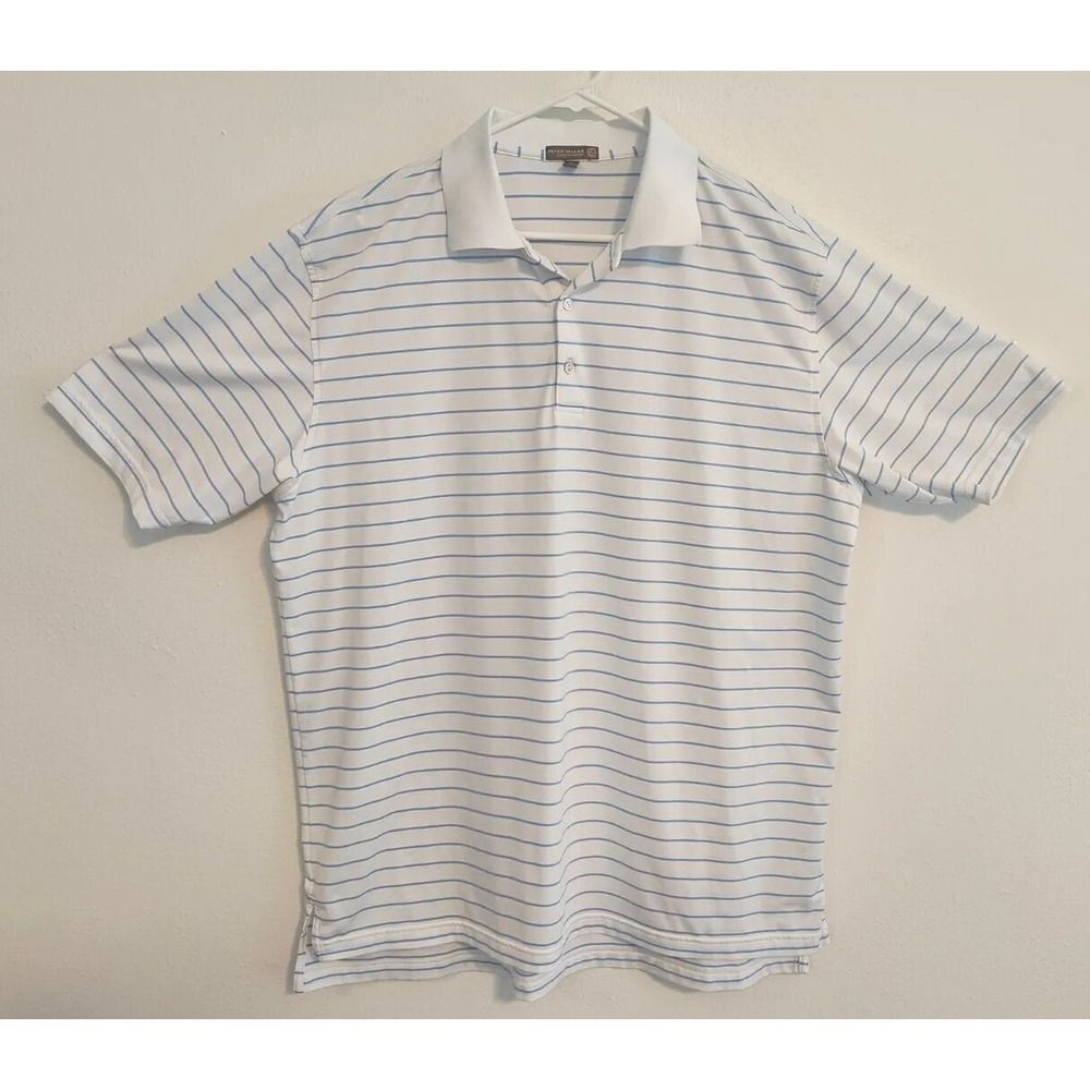 Peter Millar Summer Comfort Polo Shirt Mens XL White Blue Striped